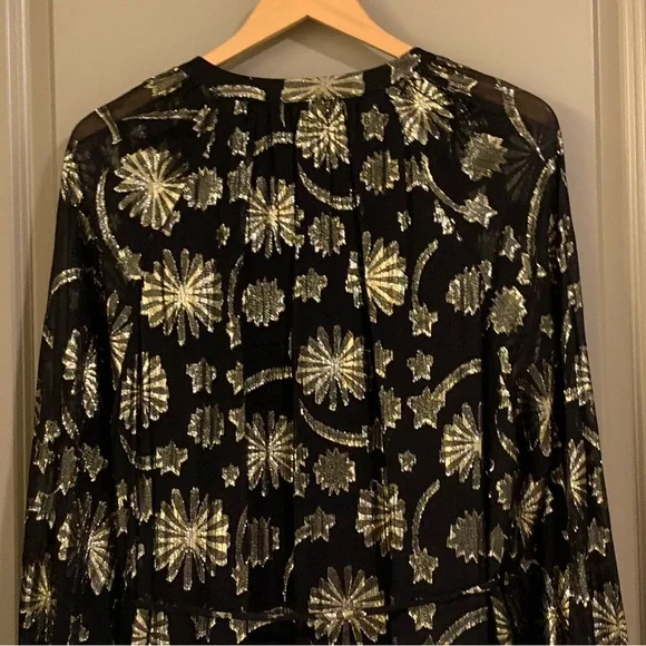 NEW Boden Firework Jacquard Party Black Gold Metallic Sheer Tiered Dress Size 14 - Picture 13 of 13